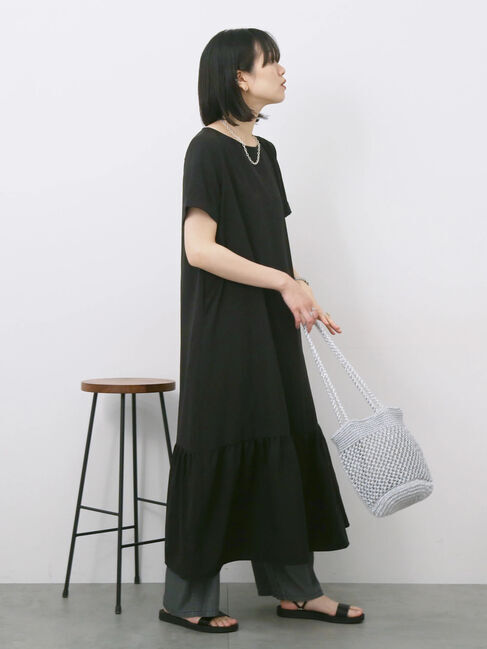 Samansa Mos2 blue「リネンタッチマキシティアードワンピース」|ワンピース|