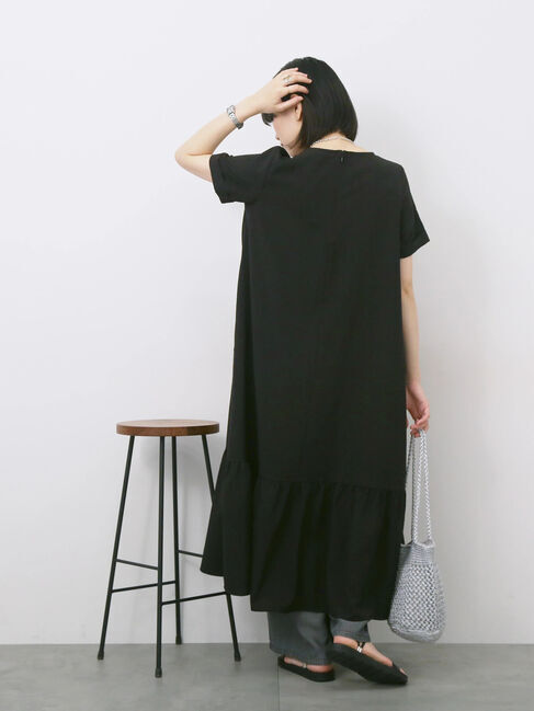 Samansa Mos2 blue「リネンタッチマキシティアードワンピース」|ワンピース|