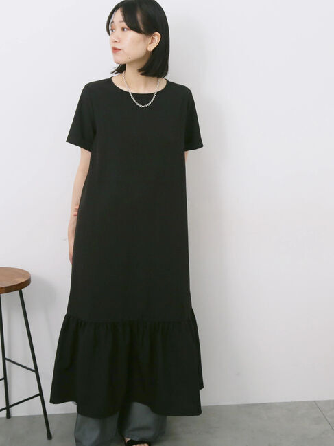 Samansa Mos2 blue「リネンタッチマキシティアードワンピース」|ワンピース|