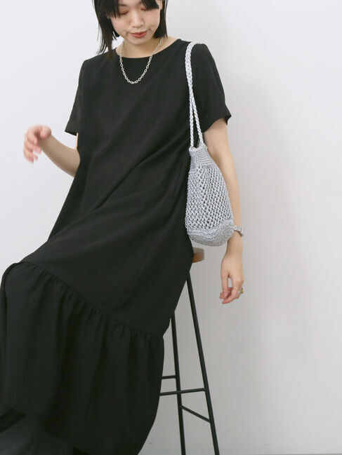 Samansa Mos2 blue「リネンタッチマキシティアードワンピース」|ワンピース|