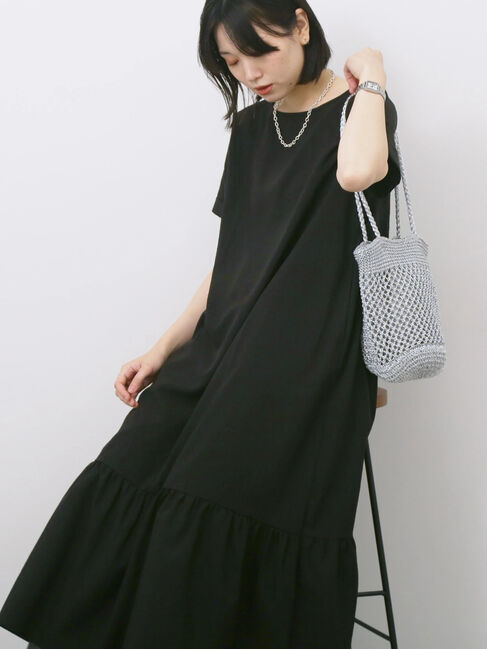 Samansa Mos2 blue「リネンタッチマキシティアードワンピース」|ワンピース|