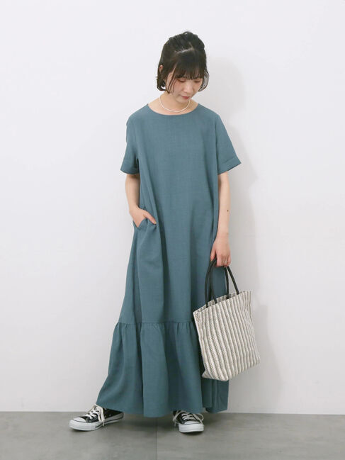 Samansa Mos2 blue「リネンタッチマキシティアードワンピース」|ワンピース|