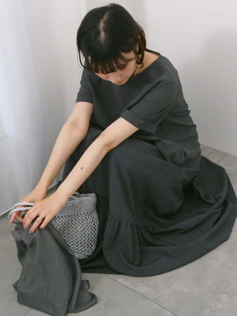 Samansa Mos2 blue「リネンタッチマキシティアードワンピース」|ワンピース|