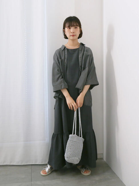 Samansa Mos2 blue「リネンタッチマキシティアードワンピース」|ワンピース|