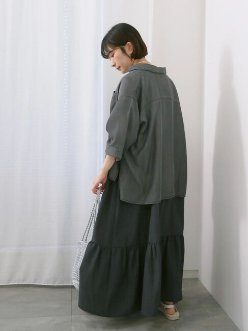 Samansa Mos2 blue「リネンタッチマキシティアードワンピース」|ワンピース|