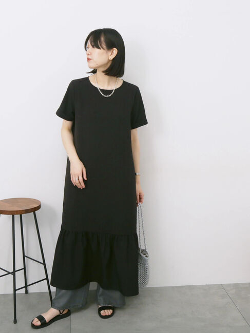 Samansa Mos2 blue「リネンタッチマキシティアードワンピース」|ワンピース|