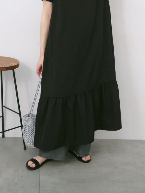 Samansa Mos2 blue「リネンタッチマキシティアードワンピース」|ワンピース|