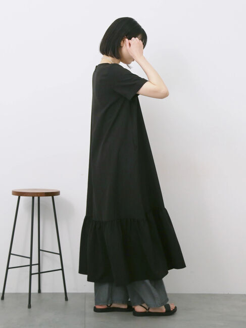 Samansa Mos2 blue「リネンタッチマキシティアードワンピース」|ワンピース|