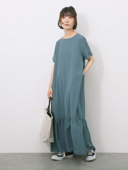 Samansa Mos2 blue「リネンタッチマキシティアードワンピース」|ワンピース|