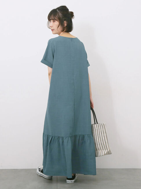 Samansa Mos2 blue「リネンタッチマキシティアードワンピース」|ワンピース|