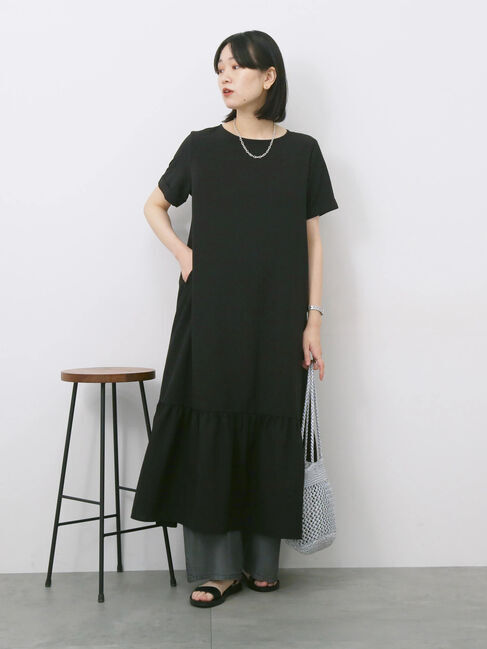 Samansa Mos2 blue「リネンタッチマキシティアードワンピース」|ワンピース|