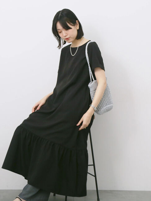 Samansa Mos2 blue「リネンタッチマキシティアードワンピース」|ワンピース|ブラック