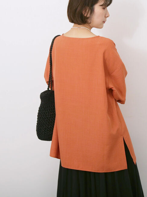 Samansa Mos2 blue「リネンタッチワイドブラウス」|シャツ・ブラウス|