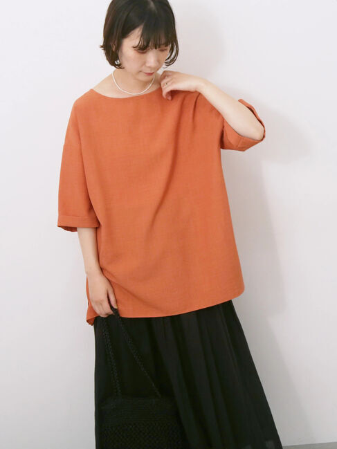 Samansa Mos2 blue「リネンタッチワイドブラウス」|シャツ・ブラウス|