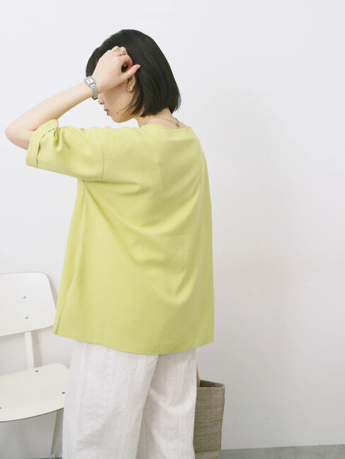 Samansa Mos2 blue「リネンタッチワイドブラウス」|シャツ・ブラウス|