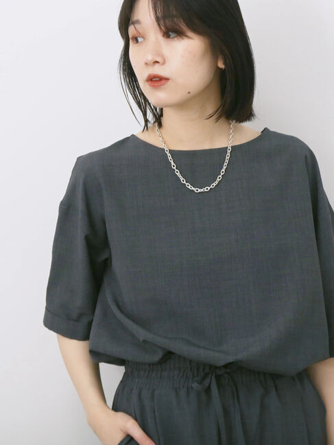 Samansa Mos2 blue「リネンタッチワイドブラウス」|シャツ・ブラウス|