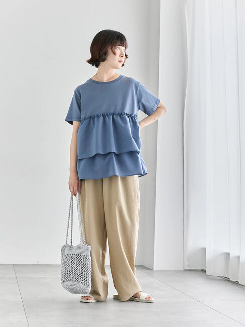 Samansa Mos2 blue「【接触冷感】ドッキングティアードプルオーバー」|Tシャツ・カットソー|