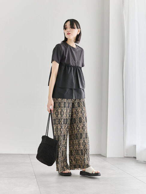 Samansa Mos2 blue「【接触冷感】ドッキングティアードプルオーバー」|Tシャツ・カットソー|