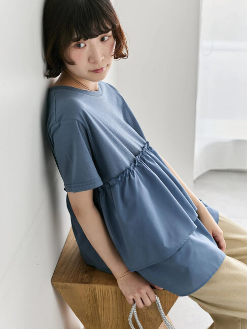 Samansa Mos2 blue「【接触冷感】ドッキングティアードプルオーバー」|Tシャツ・カットソー|