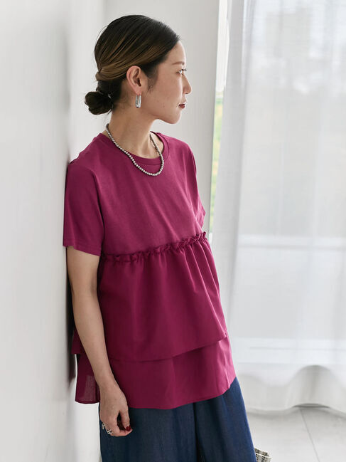 Samansa Mos2 blue「【接触冷感】ドッキングティアードプルオーバー」|Tシャツ・カットソー|