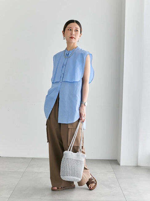 Samansa Mos2 blue「ケープブラウス」|シャツ・ブラウス|