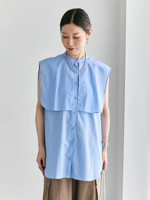 Samansa Mos2 blue「ケープブラウス」|シャツ・ブラウス|