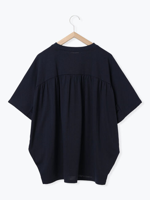 Samansa Mos2 blue「【接触冷感】ドルマンギャザー刺繍Tシャツ」|Tシャツ・カットソー|