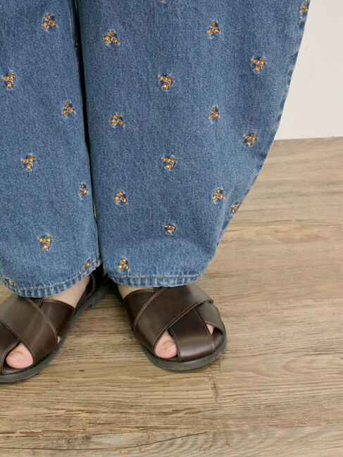 Samansa Mos2「【S/M/Lサイズ】刺繍デニム/ヒッコリーカーブパンツ」|その他|