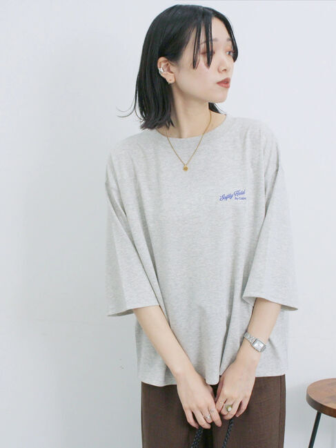 Samansa Mos2 blue「ポンチロゴ刺繍プルオーバー」|Tシャツ・カットソー|