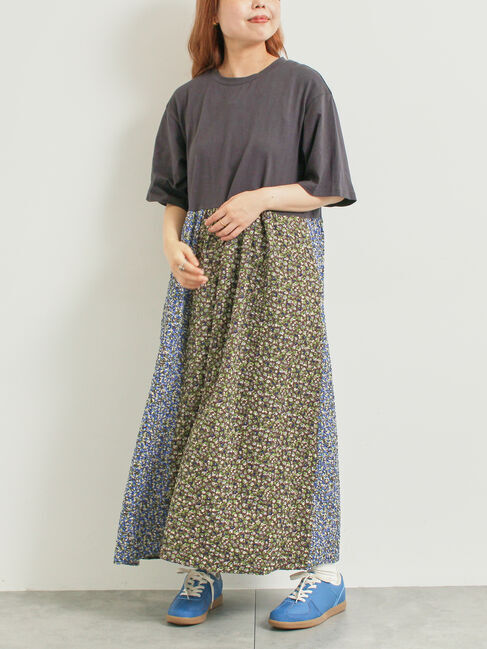 SM2「パッチワーク花柄ドッキングワンピース」|ワンピース|チャコールグレー