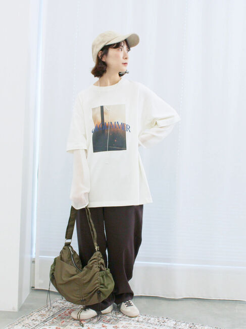 Samansa Mos2 blue「袖シフォンレイヤードプルオーバー」|Tシャツ・カットソー|