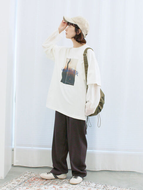 Samansa Mos2 blue「袖シフォンレイヤードプルオーバー」|Tシャツ・カットソー|