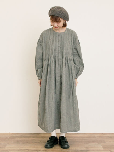 Samansa Mos2「【S/Mサイズ】綿麻/デニムピンタックワンピース」|ワンピース|