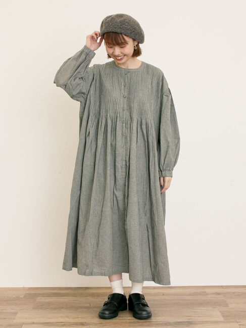 Samansa Mos2「【S/Mサイズ】綿麻/デニムピンタックワンピース」|ワンピース|
