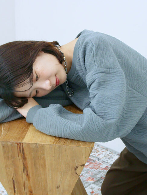 Samansa Mos2 blue「ジャガードダンボールプルオーバー」|Tシャツ・カットソー|