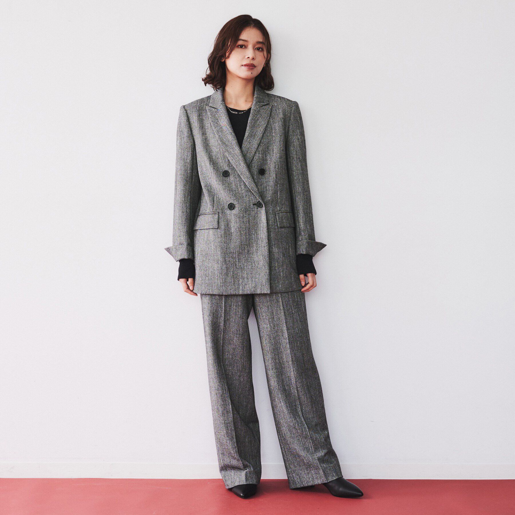 UNTITLED「【セットアップ可能/後ろウエストゴム】ミックスツイード ワイドパンツ」|その他|