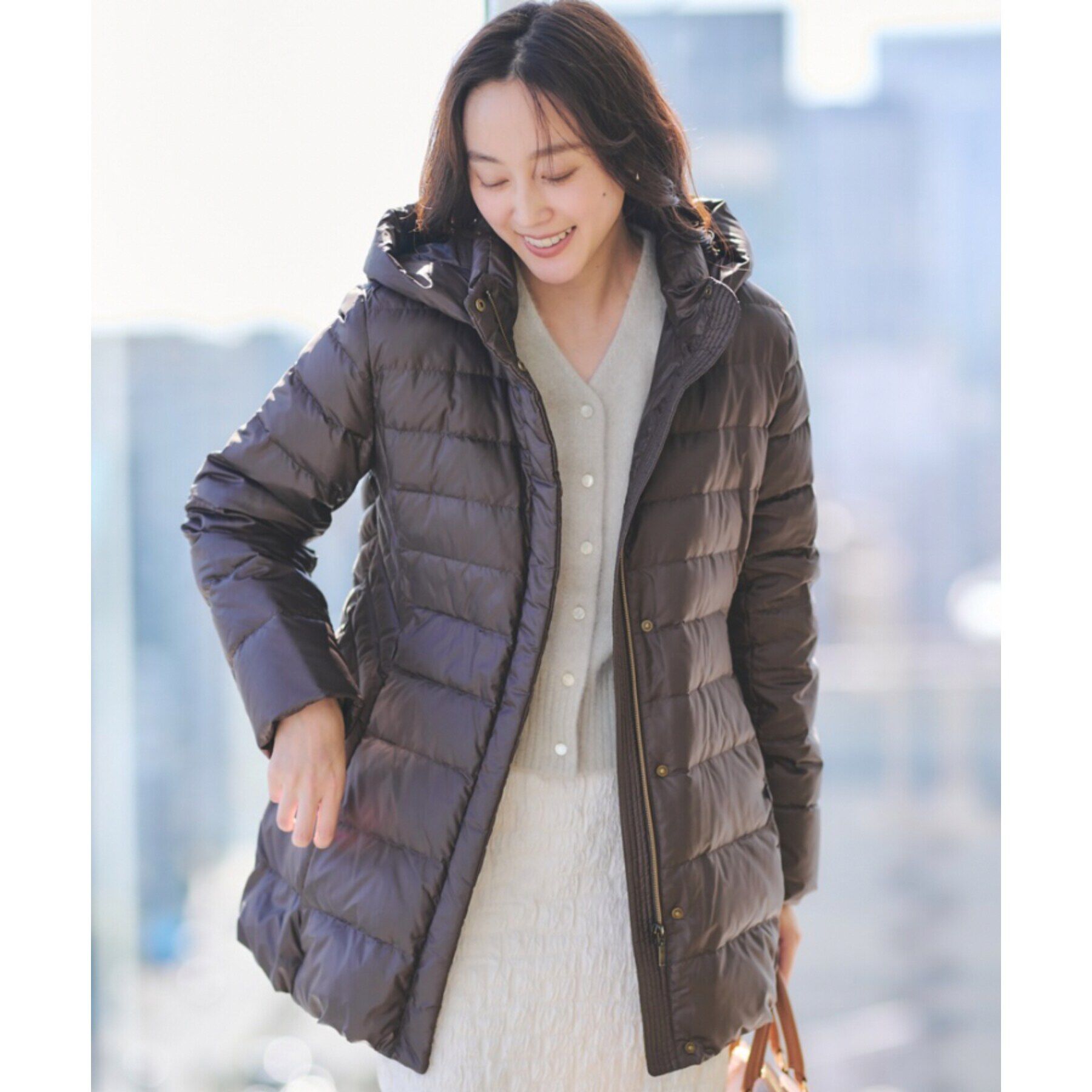 UNTITLED「【撥水/洗える/すっきり】ミディ丈タフタダウンコート」|ダウン|