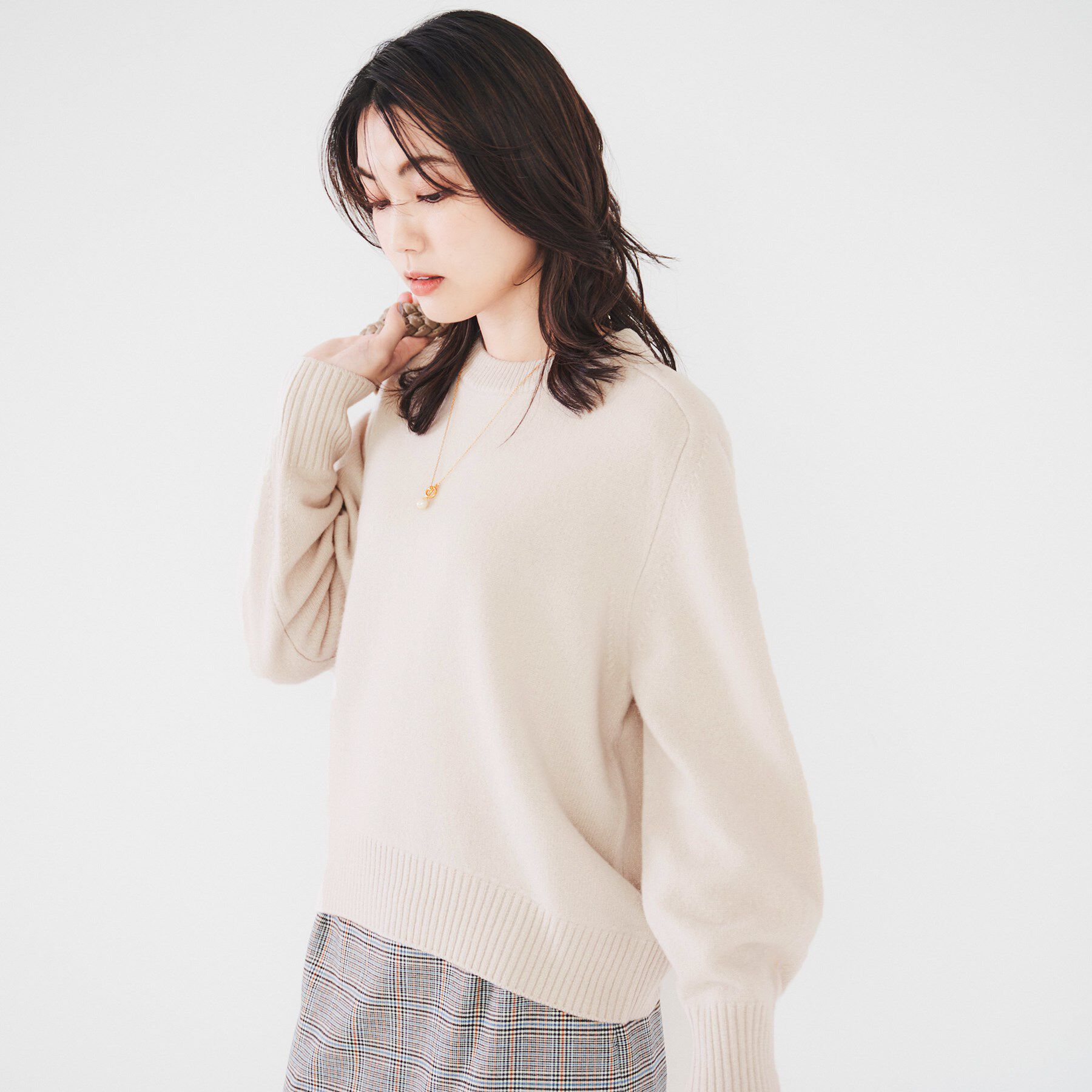 UNTITLED「ラムウールカシミヤ パフスリーブプルオーバーニット」|ニット・セーター|