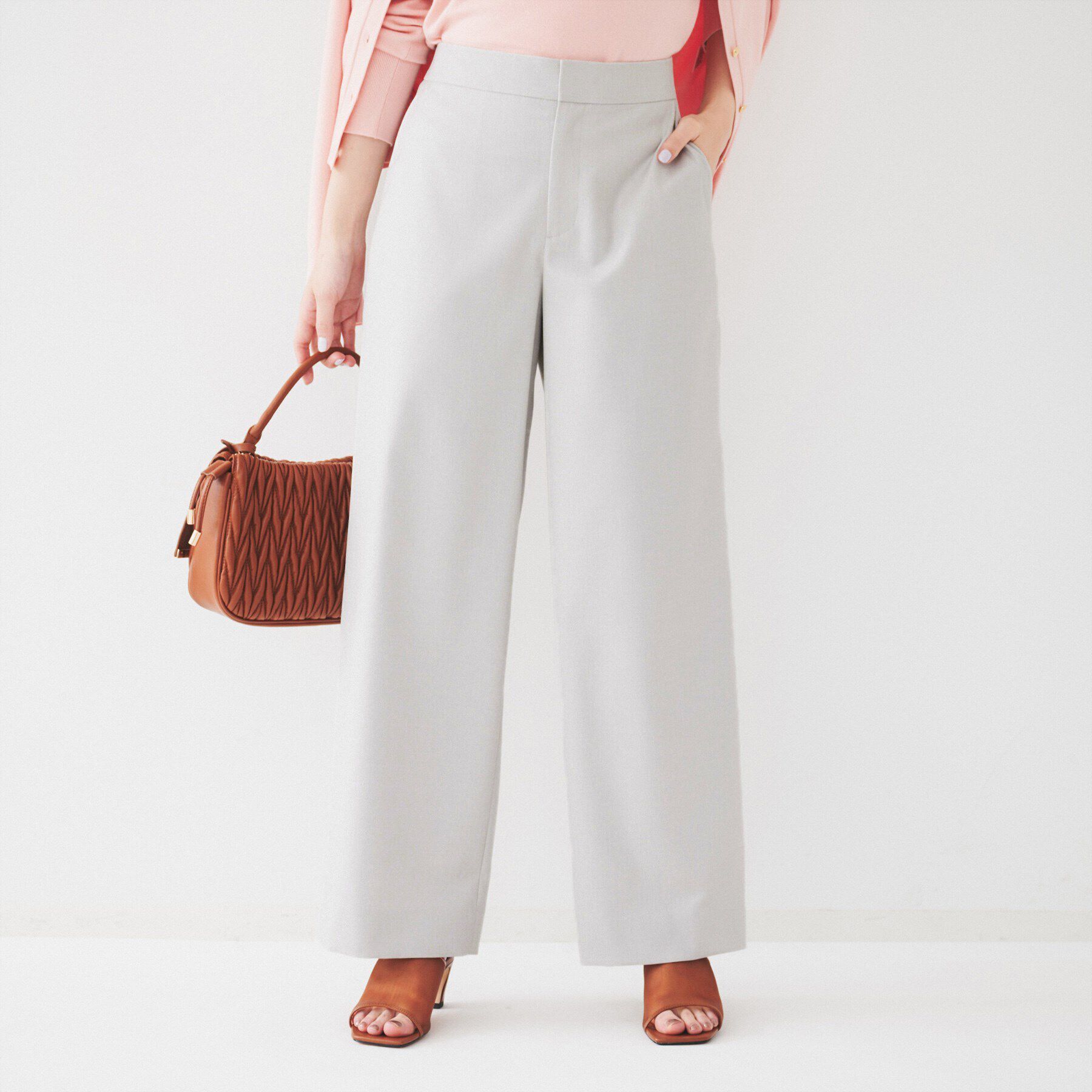 UNTITLED「【後ろウエストゴム/洗える】梳毛調ソフトワイドパンツ」|その他|ライトグレー(011