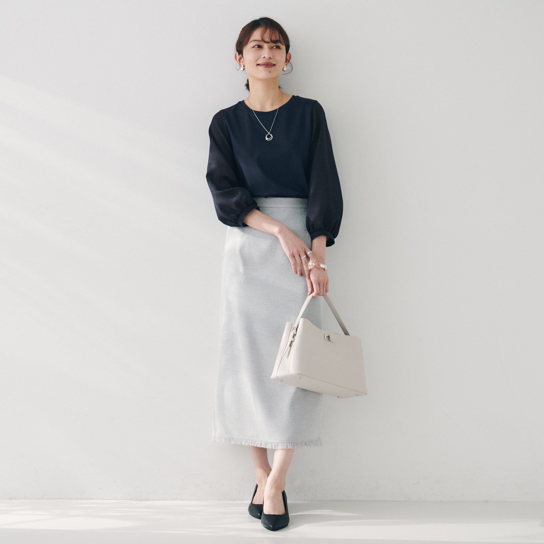 UNTITLED「【二の腕カバー/オンオフ】袖シアー ドッキングプルオーバー」|Tシャツ・カットソー|