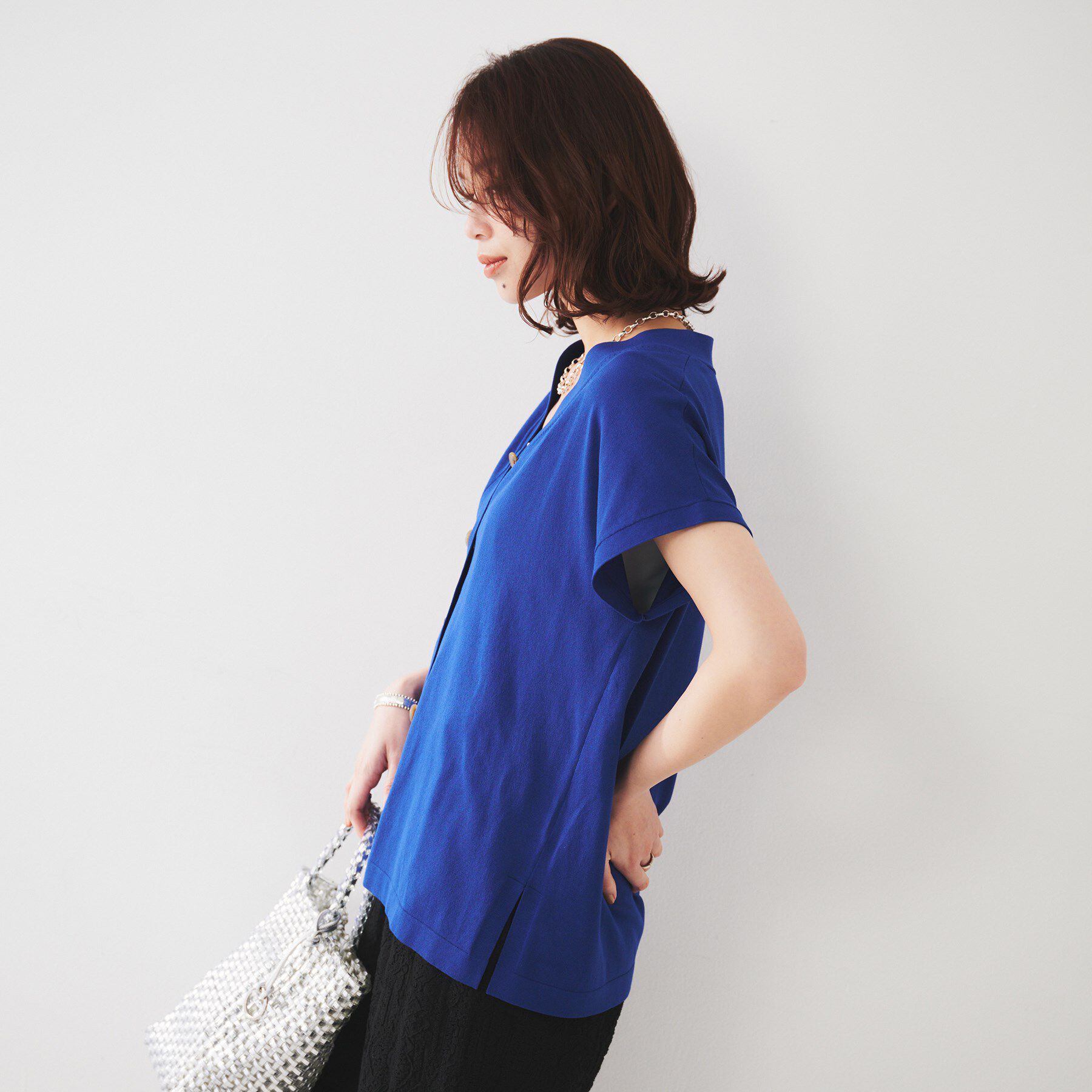 UNTITLED「【体型カバー/ジレ風/前開き】Vネックニット」|ニット・セーター|