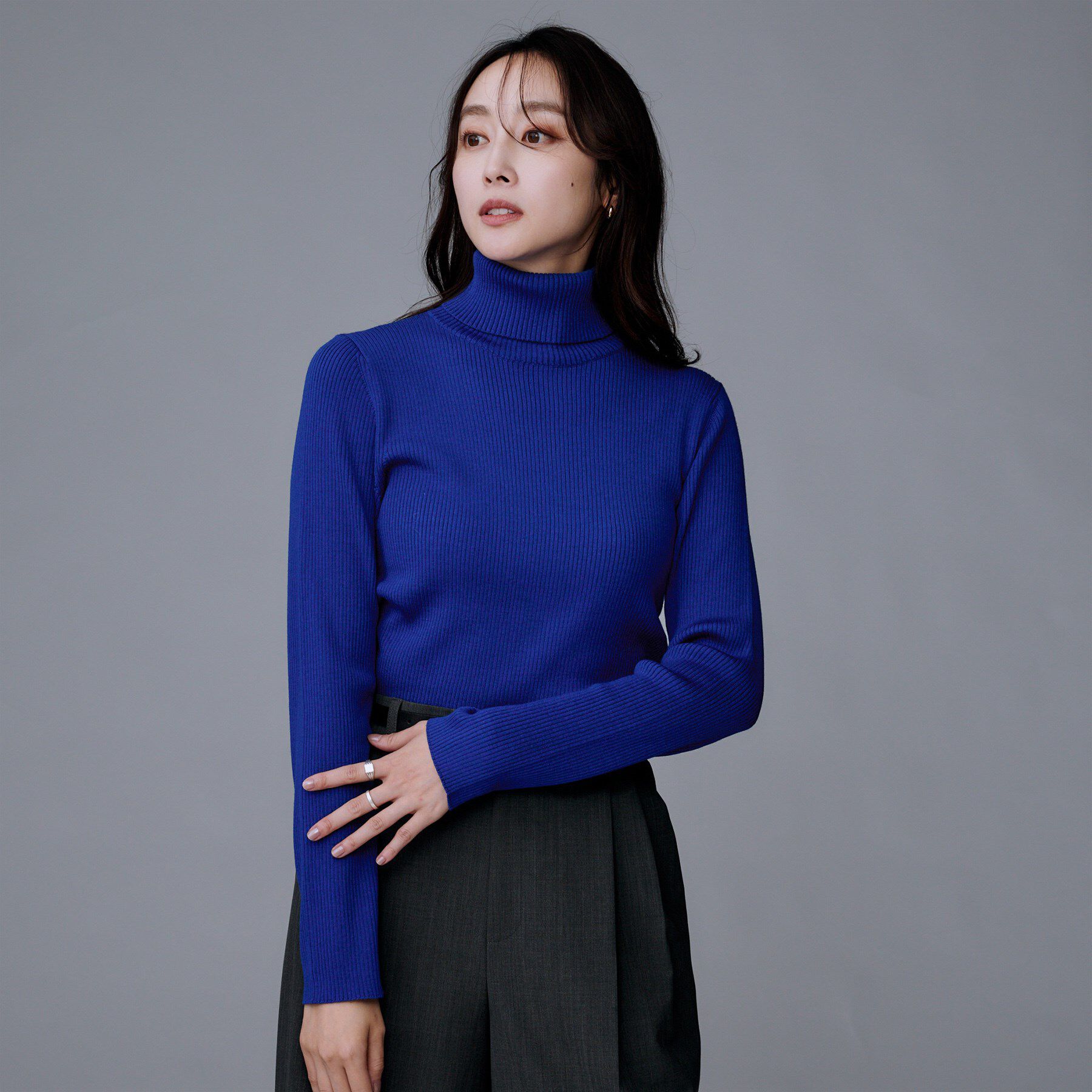 UNTITLED「【洗える/アンサンブル可能/ウール100%】リブタートルネックウールニット」|ニット・セーター|