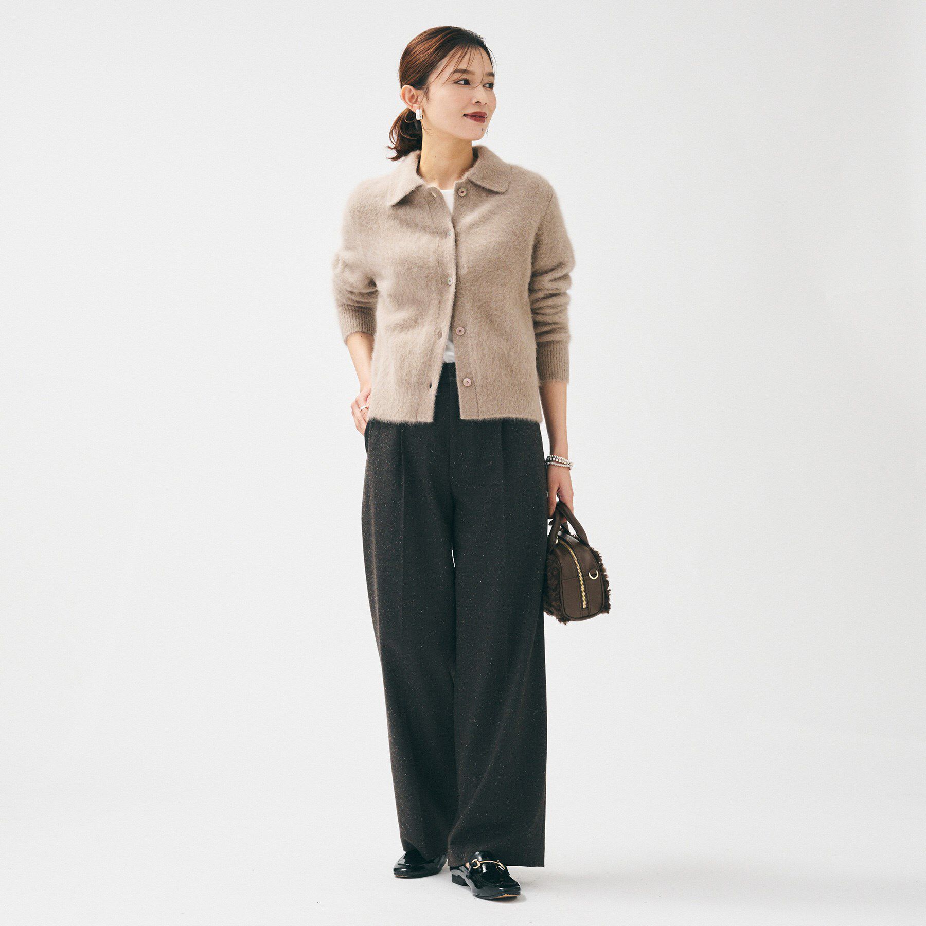 UNTITLED「【ふわふわニット/オンオフ使える】フォックスカシミヤ衿付きカーディガン」|カーディガン|