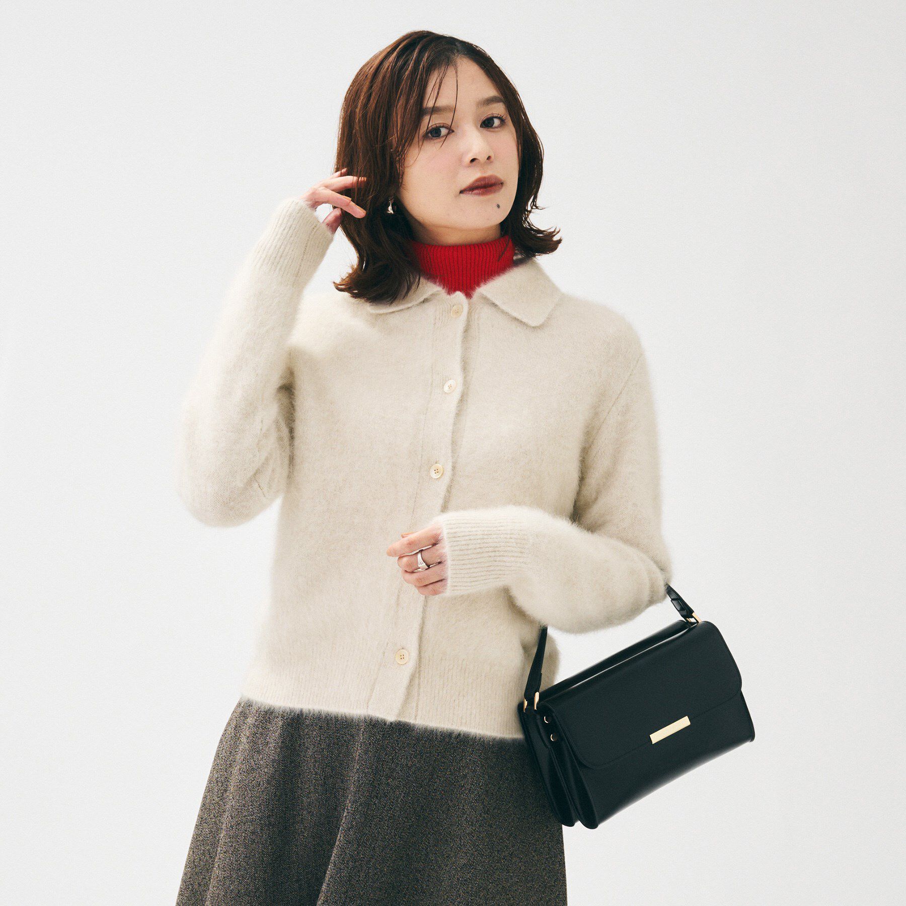 UNTITLED「【ふわふわニット/オンオフ使える】フォックスカシミヤ衿付きカーディガン」|カーディガン|