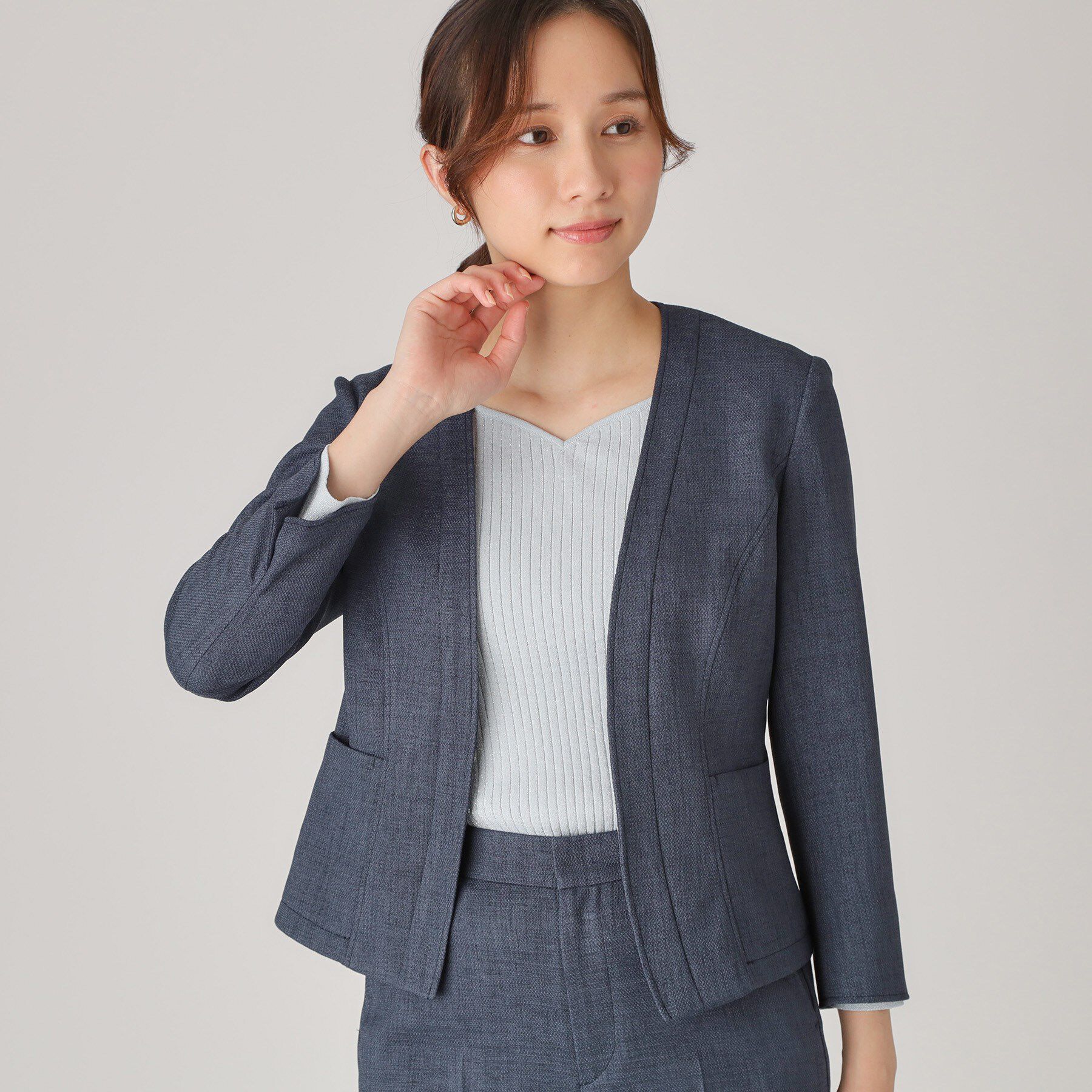 COUP DE CHANCE「【手洗い可／日本製】ノーカラージャケット」|ノーカラージャケット|ブルー(092)