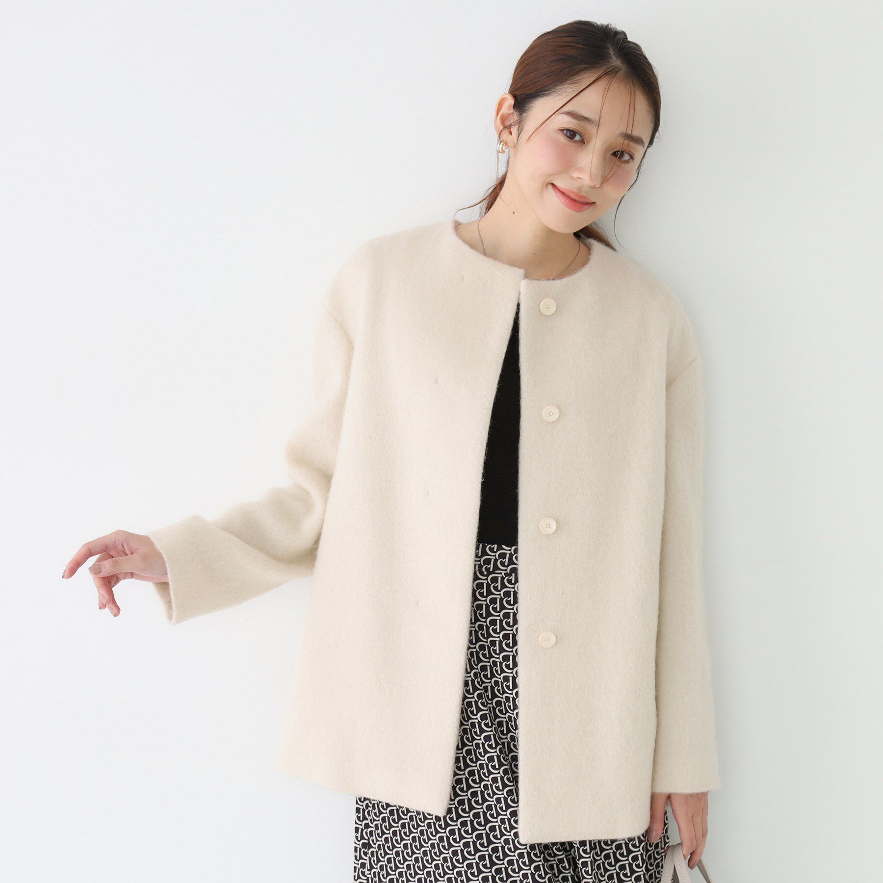 COUP DE CHANCE「【日本製／モヘヤ混／ヒップ丈】ノーカラーコート」|ノーカラーコート|