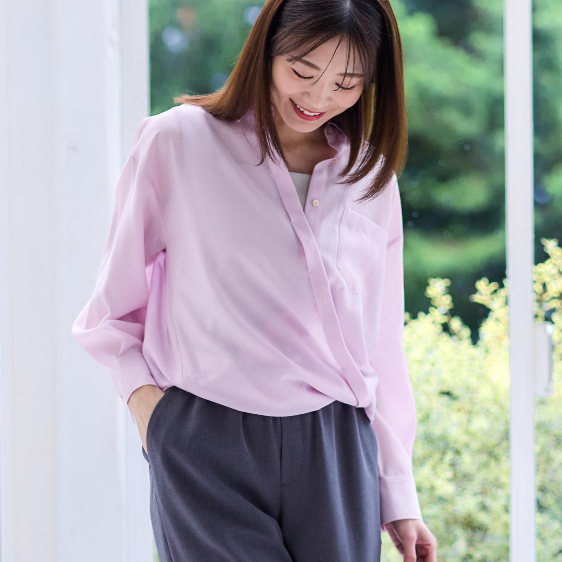 Reflect「【マシンウォッシュ可】3WAYシアーシャツブラウス」|シャツ・ブラウス|ライトピンク(070