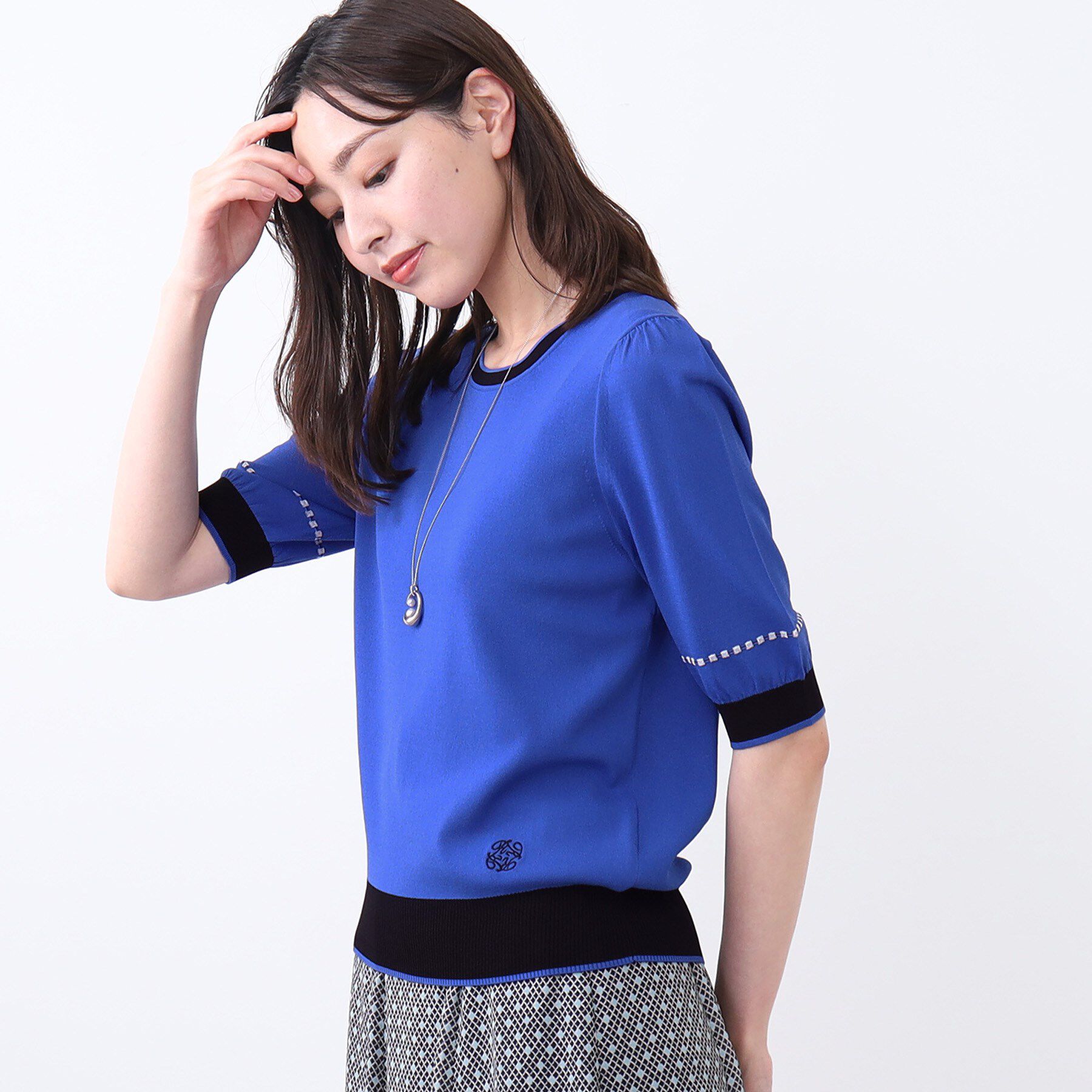 Reflect「【WEB先行カラーあり／手洗い可／アンサンブル可】バイカラー五分袖ニット」|ニット・セーター|