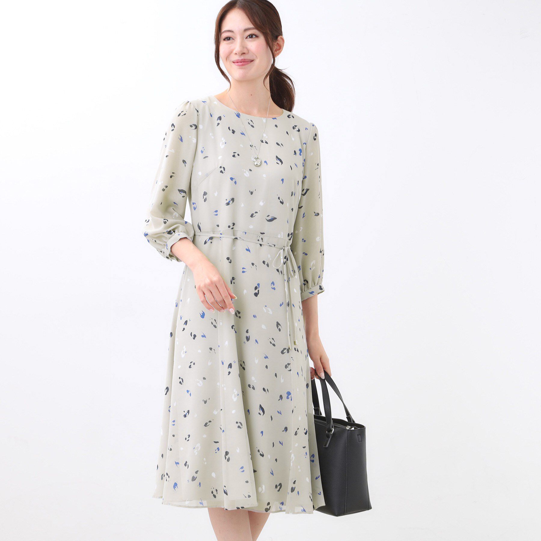 Reflect「【ウエストリボン付き】フレアプリントワンピース」|ワンピース|