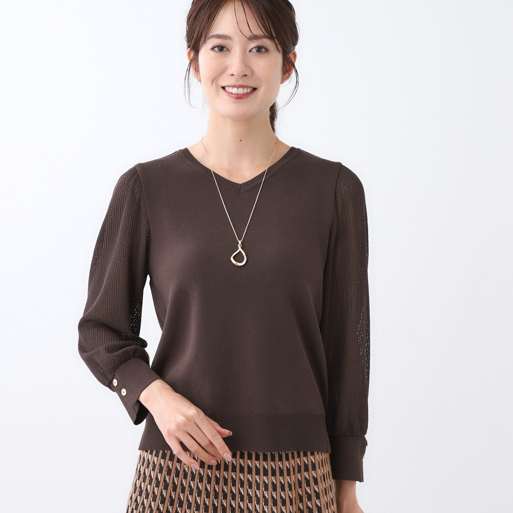 Reflect「【秋映え◎】Vネック&times;メッシュスリーブニット」|ニット・セーター|